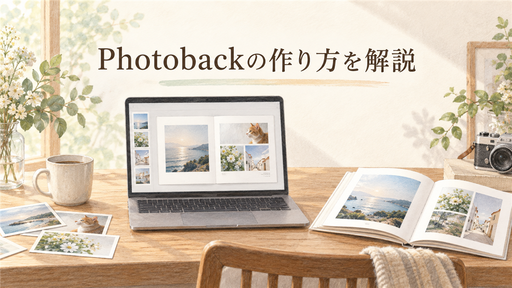 Photobackの作り方を解説！Web編集・注文方法と写真配置の手順の結論を示す手書き図解
