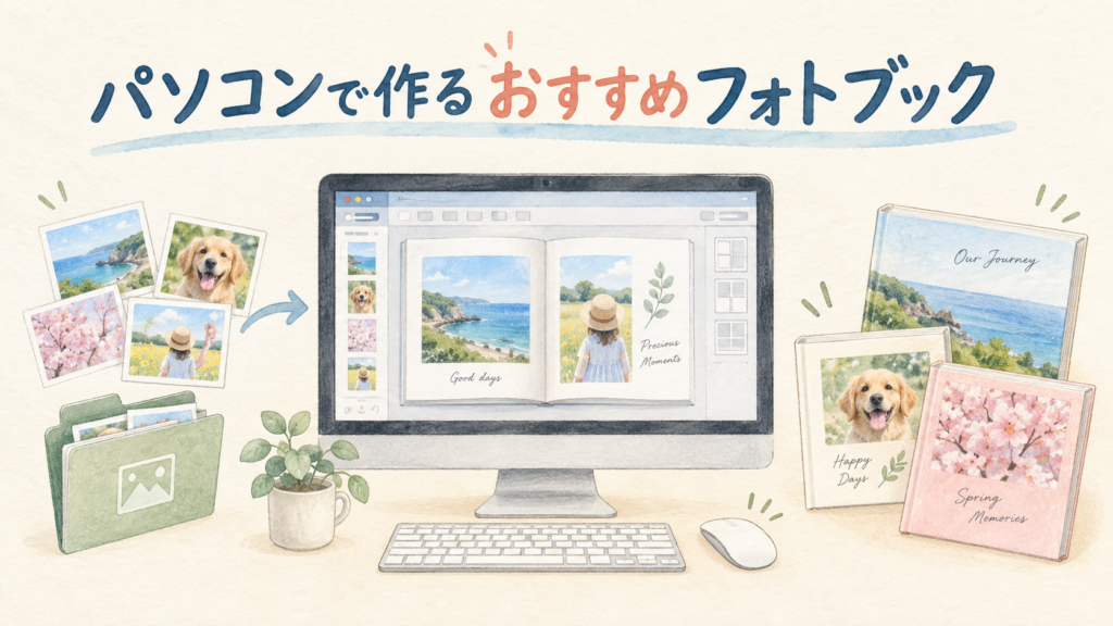 パソコンで作るおすすめフォトブック3社比較！編集ソフトとブラウザの選び方の結論を示す手書き図解