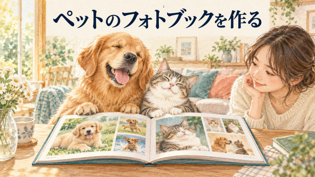 ペットのフォトブックを作る！犬猫の成長記録に合う3社比較と構成例の結論を示す手書き図解