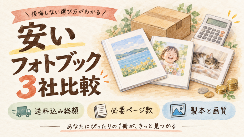 安いフォトブック3社を比較！送料込みでコスパよく選ぶ初心者向けの方法の結論を示す手書き図解