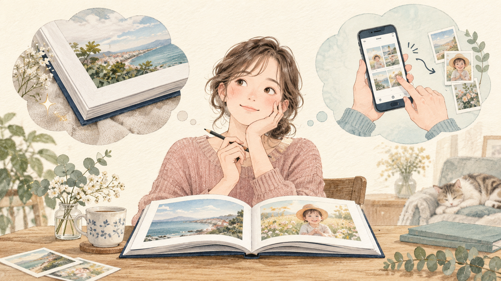 Photobackの口コミ結論｜本らしい仕上がりが魅力の結論を示す手書き図解