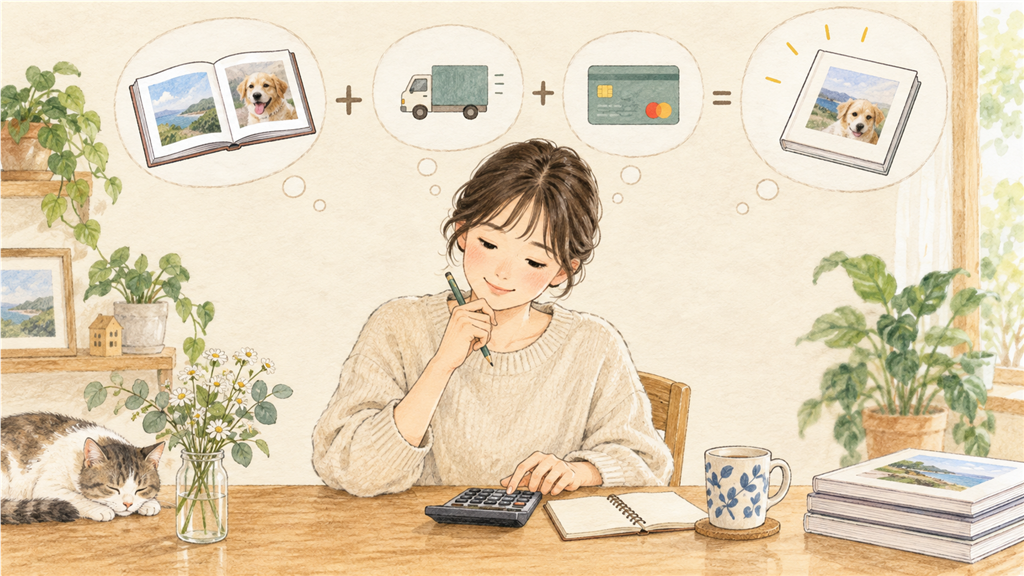 Photobackの料金は総額で比べるの結論を示す手書き図解