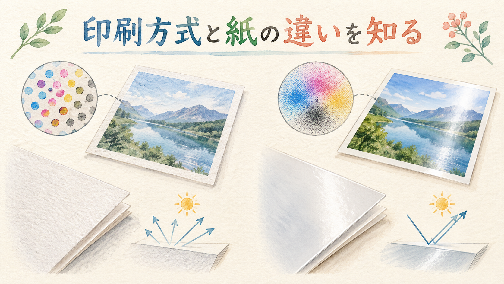 印刷方式と紙の違いを知るの結論を示す手書き図解