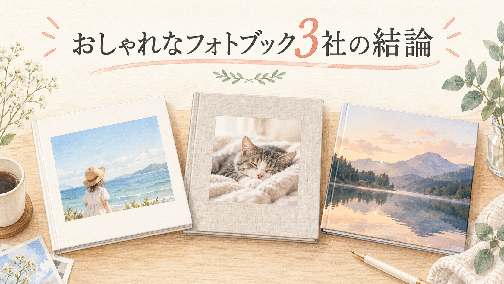おしゃれなフォトブック3社の結論の結論を示す手書き図解