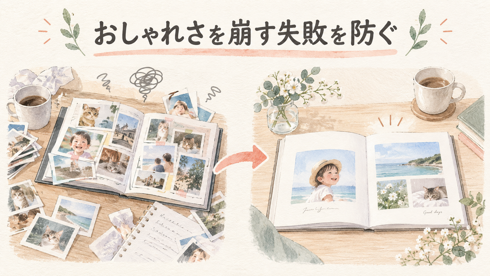 おしゃれさを崩す失敗を防ぐの結論を示す手書き図解