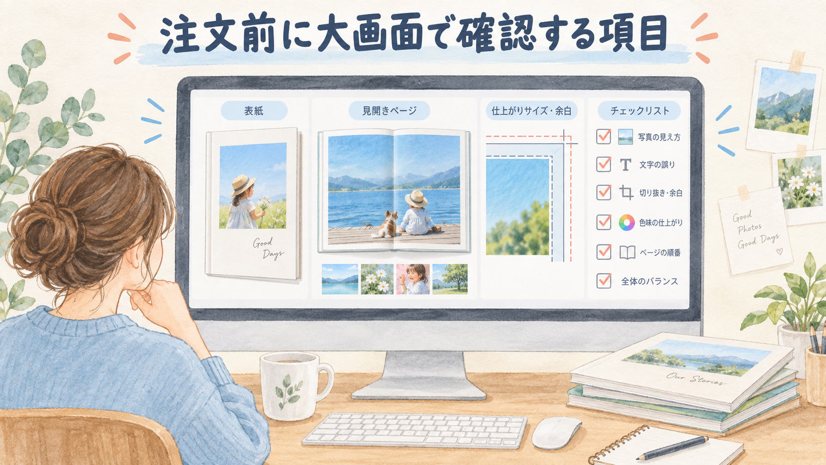 注文前に大画面で確認する項目の結論を示す手書き図解