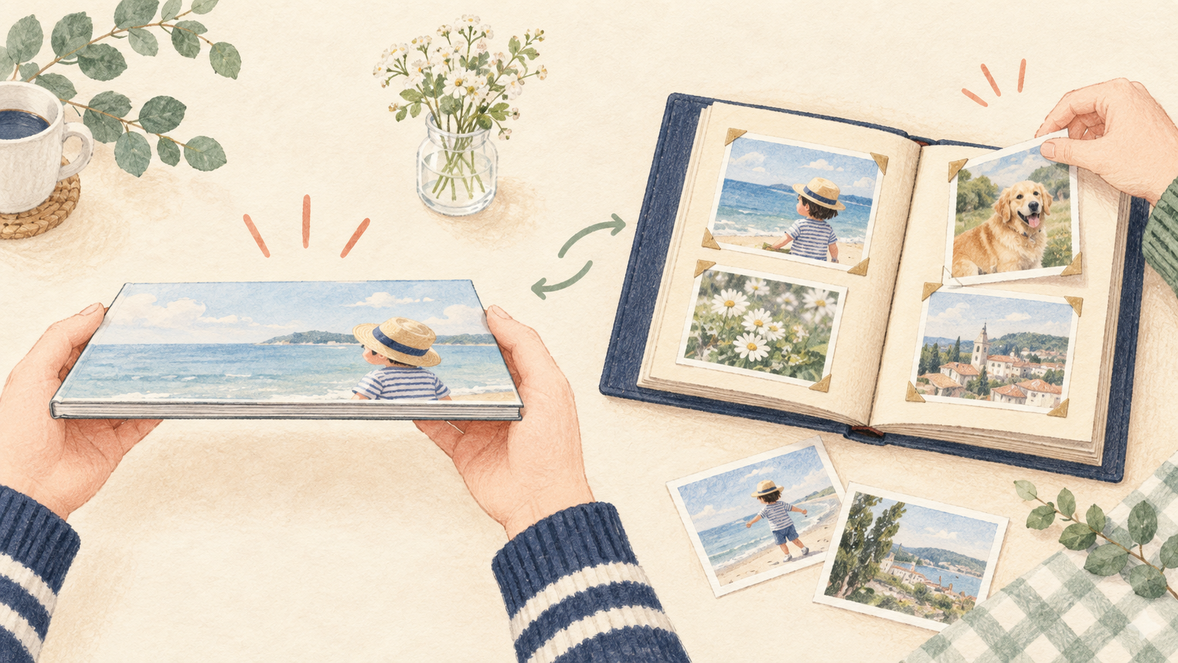 写真アルバムとの違いを比べるの結論を示す手書き図解