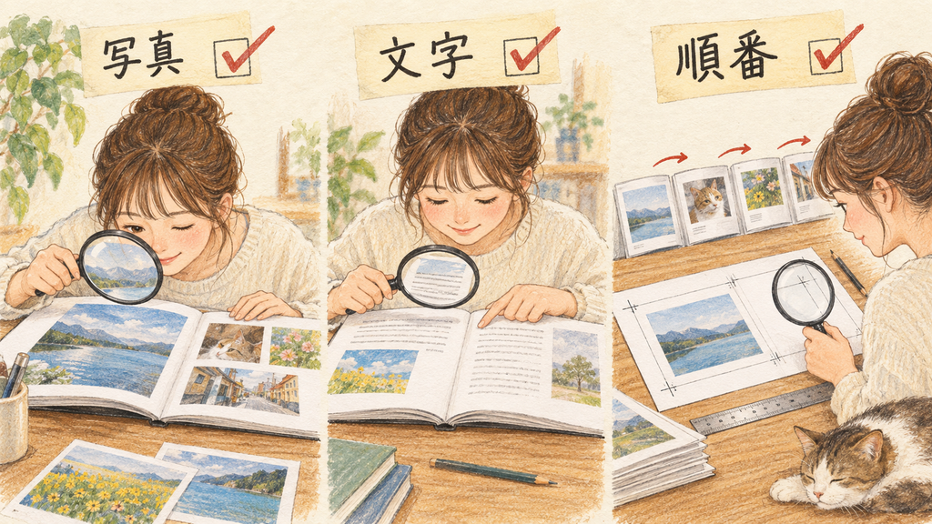 プレビューで誤字と印刷範囲を確認するの結論を示す手書き図解